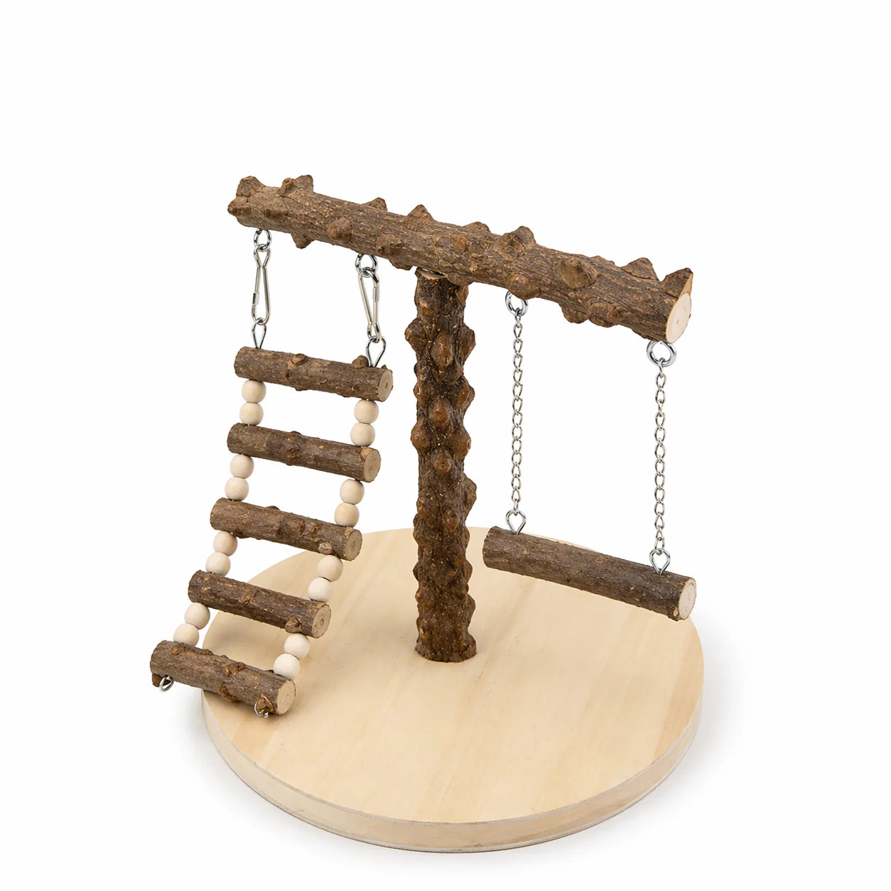 Plataforma Multijuego con Escalera, Columpio y Zona de Alimentación para Aves y Loros Pequeños Juguetes