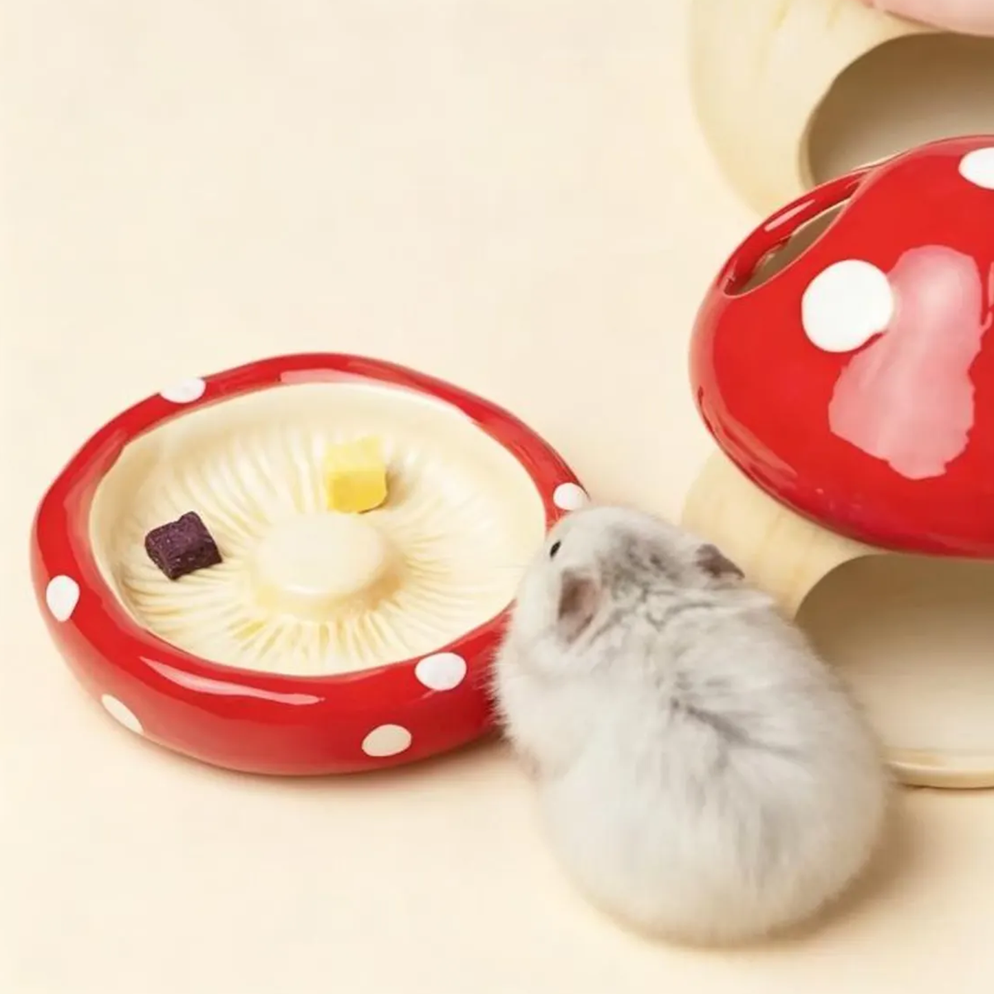 Plato de Alimentación con Diseño de Hongo para Aves, Hámsters y Pequeños Animales de Compañía Alimentador