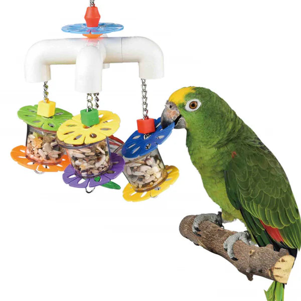 Juguete Buscador Giratorio Suspendido con Recipientes para Premios de Aves y Pequeños Mamíferos