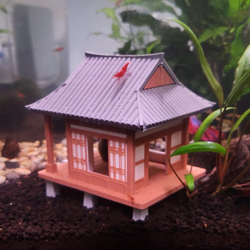 Refugio Decorativo en Forma de Edificio Tradicional para Peces y Camarones en Acuarios Pequeños