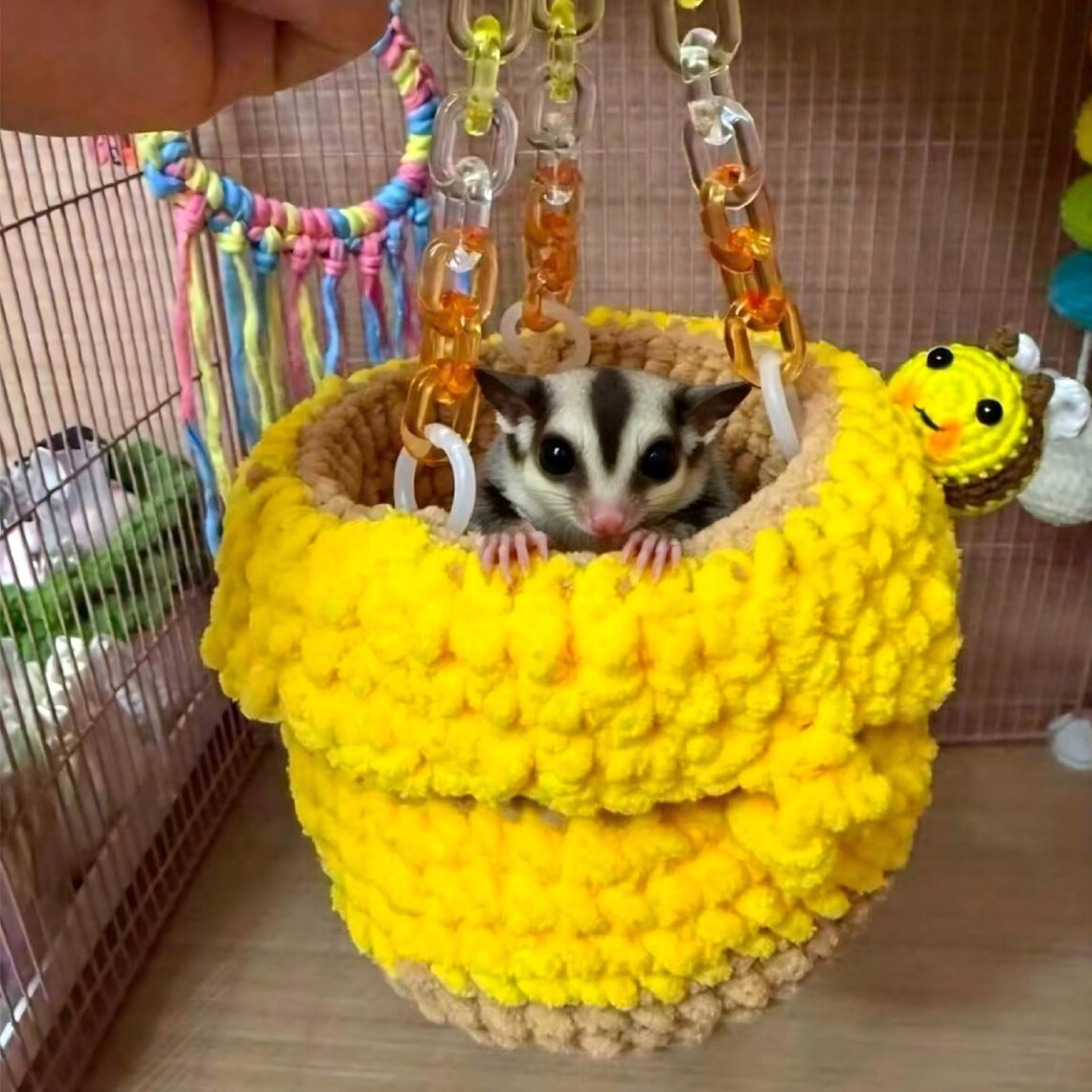 Saco Colgante en Forma de Tarro de Miel para Descanso de Pequeños Animales Trepadores de Jaula Nidos