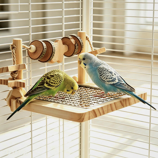 Plataforma de Juego Fijable para Jaulas con Rejilla Extraíble y Accesorios de Masticado para Aves Pequeñas Juguetes