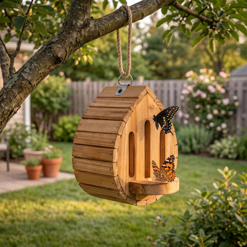 Casa Colgante para Mariposas con Plataforma Alimentadora Decorativa para Jardines y Espacios Exteriores