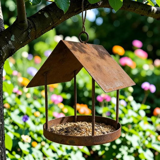 Comedero Colgante con Techo Protector en Forma de Casita Decorativo para Aves de Jardín y Terraza Alimentador